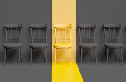 Standing,Chairs,In,A,Row,,Yellow,Chair,Stands,Out,Among