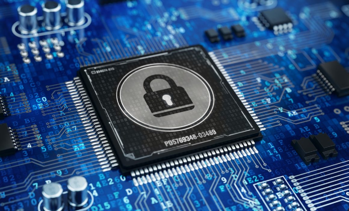 Computer,Security,Concept,-,Lock,On,Computer,Microprocessor,Chip.,3d
